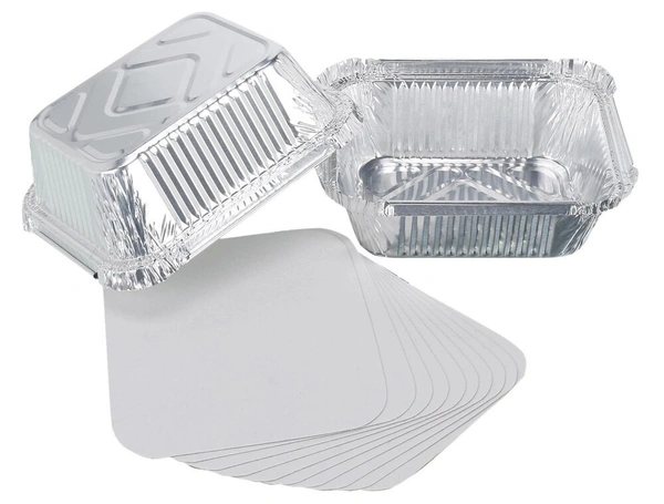 Aluminium Foil Container Box with Lid Pack for Food Packing, Baking, Takeaway | Disposable Foil Box for Meal Prep Storage Kitchen | Use and Throw Food Parcel Containers - Small, Silver