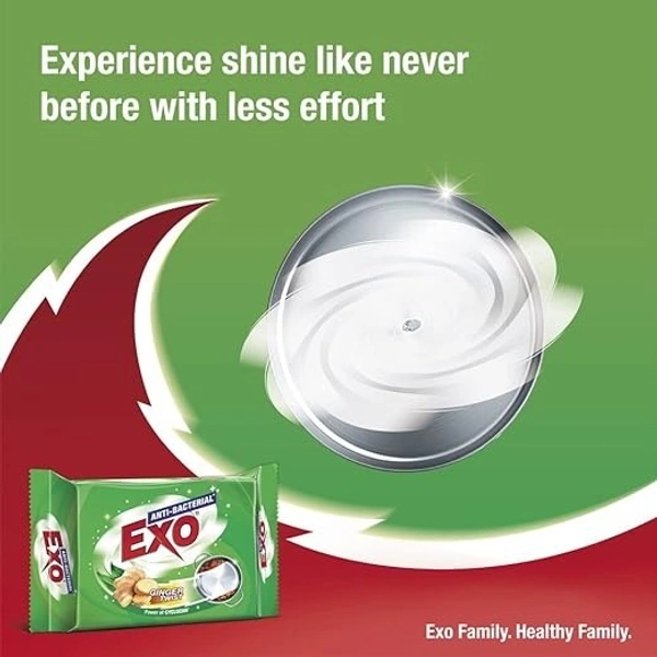 Exo Dishwash Bar 160g (135g + 25g free) | Complete dishwashing solution with anti-bacterial efficacy with goodness of ginger | Remove tough grime, kills bacteria & sanitizes the utensils - 160g