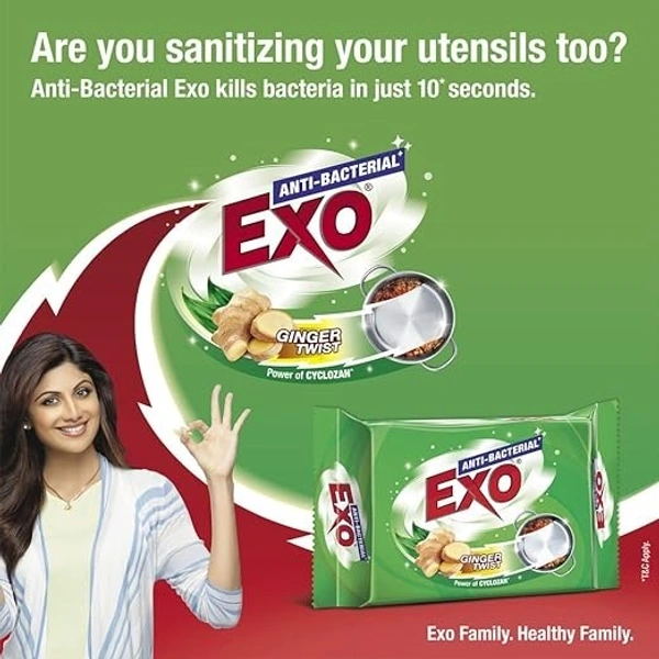 Exo Dishwash Bar 160g (135g + 25g free) | Complete dishwashing solution with anti-bacterial efficacy with goodness of ginger | Remove tough grime, kills bacteria & sanitizes the utensils - 160g