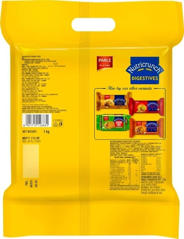 Parle Nutricrunch Classic Wheat Flour Digestive Cookies, 1000 Gram - 1000g