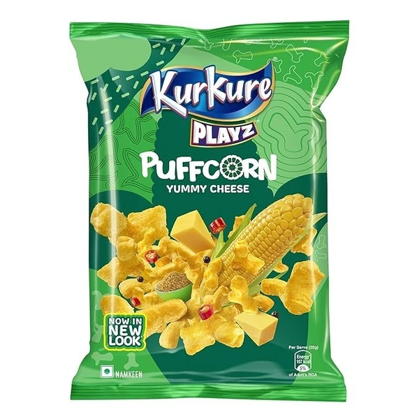 Kurkure Namkeen-Puffcorn (Yummy Cheese) Pouch, 52/55 Gram (Weight May Vary)