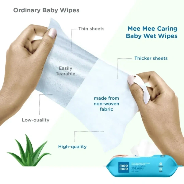 Mee Mee Caring Baby Wet Wipes with lid, 72 Pcs (Aloe Vera) 8907233278317