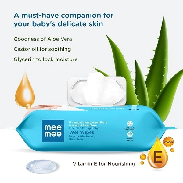 Mee Mee Caring Baby Wet Wipes with lid, 72 Pcs (Aloe Vera) 8907233278317
