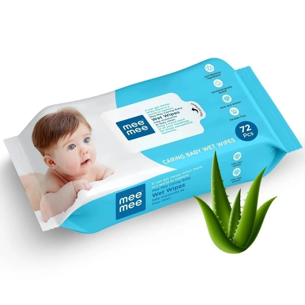 Mee Mee Caring Baby Wet Wipes with lid, 72 Pcs (Aloe Vera) 8907233278317