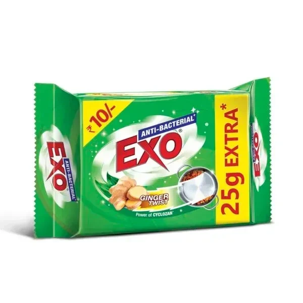 Exo Dishwash Bar 160g (135g + 25g free) | Complete dishwashing solution with anti-bacterial efficacy with goodness of ginger | Remove tough grime, kills bacteria & sanitizes the utensils - 160g