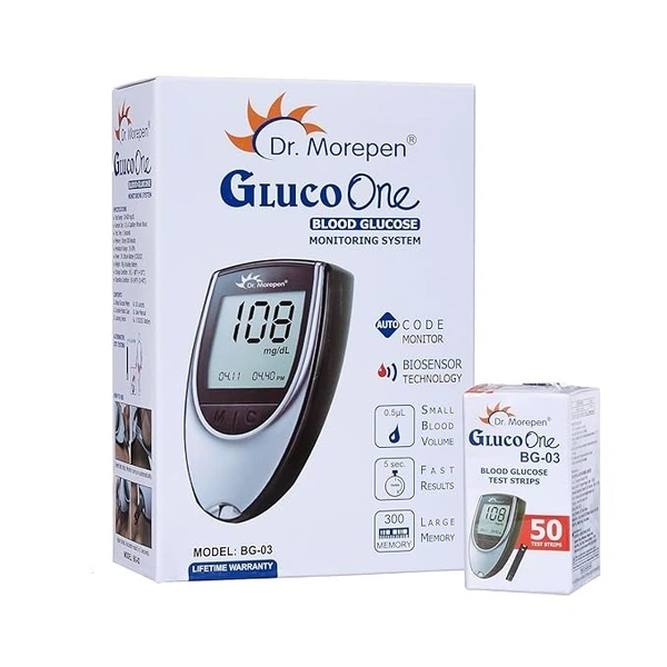 Dr. Morepen BG-03 Gluco One Glucometer Combo, 50 Strips 