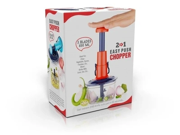 Easy Push Chopper 650 ml with 3 blades(2in1) - 650 ml, Red