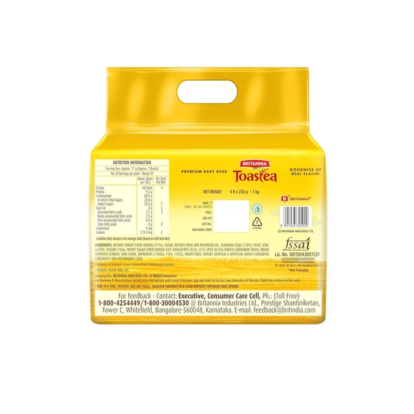 Britannia Toastea Premium Bake Rusk 1Kg (250g X 4) - 1kg