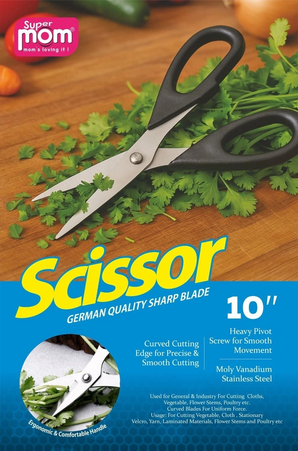 Kitchen Scissors, 10 inch, German Quality Sharp Blade, Stainless Steel, Ergonomic Handle - 10", Black