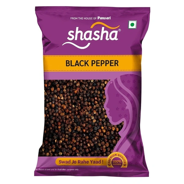Shasha Whole Black Pepper (Kali Mirch)- 100 Gm