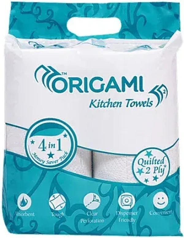 Origami Kitchen Towels pack of 4, 60 Pulls each 2 ply (Total 4 Rolls, 240 Sheets)