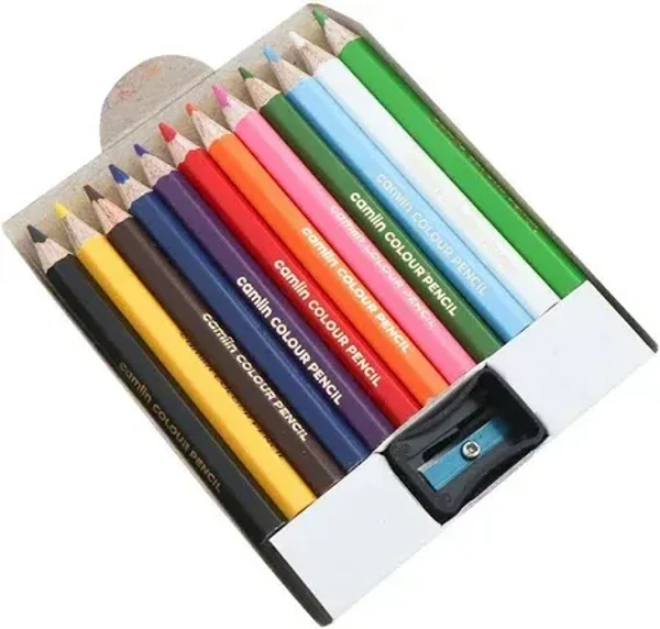 Camlin Assorted Wooden Colour Pencils With Free Sharpener (12 Shades) - Design/colour may vary