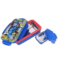 CELLO HI-Lunch Big Deluxe Insulated Lunch Box with Inner Steel and Stainless Steel Veg Box, Attractive Superman Print, Blue - 350 ML, Blue