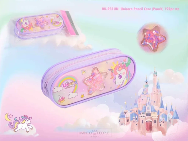Unicorn Pouche Pencil Case for Girls Student for Store Pen Pencil Eraser Storage Bag for Make up and Stationery Space Pencil Cases Pouch Stationery Pouch - Purple