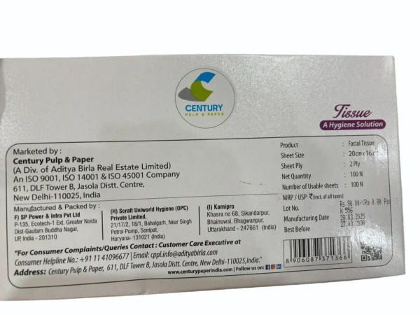 Century Pulp Paper Facial Tissue Paper, 20 GSM