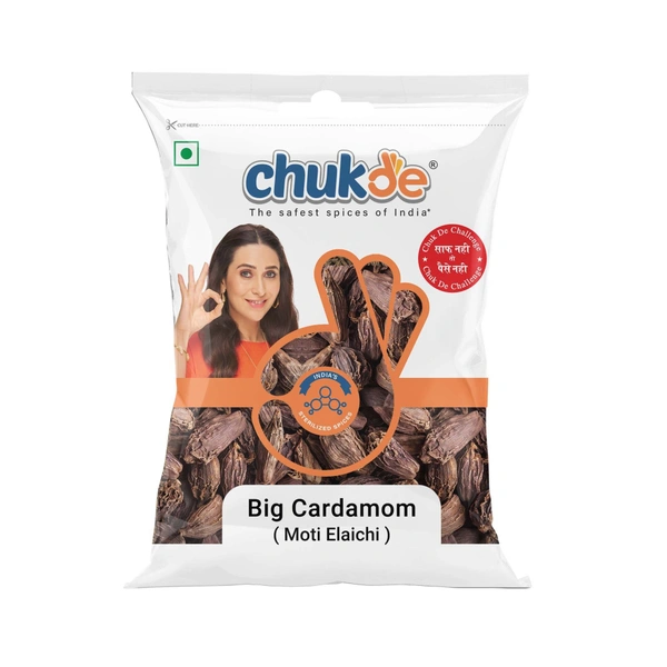 Chukde Moti Elaichi, Big Black Cardamom Whole Spices - 50g