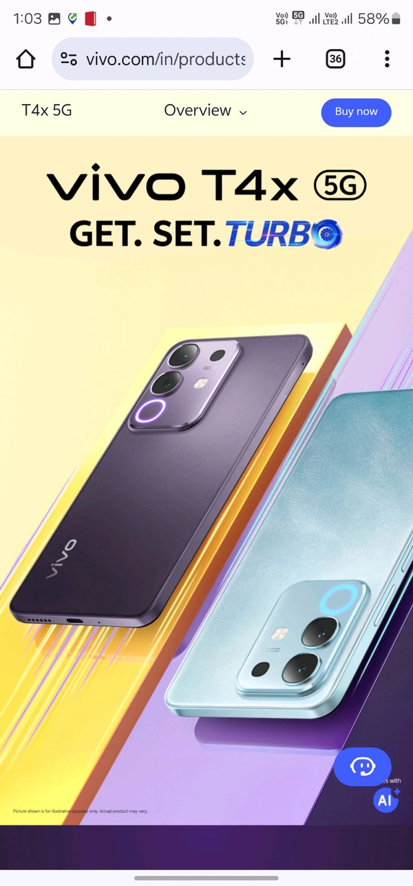 Vivo T4x 
8GB + 128GB
Marine Blue
Pronto Purple