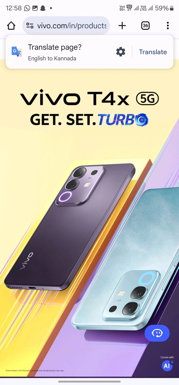 Vivo T4x 
8GB + 128GB
Marine Blue
Pronto Purple