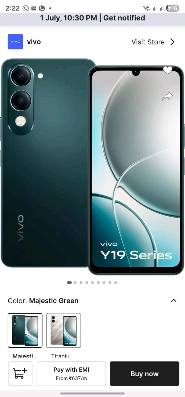 Vivo Y19  5g  6 GB 128 Ram,Titaniyam Silver