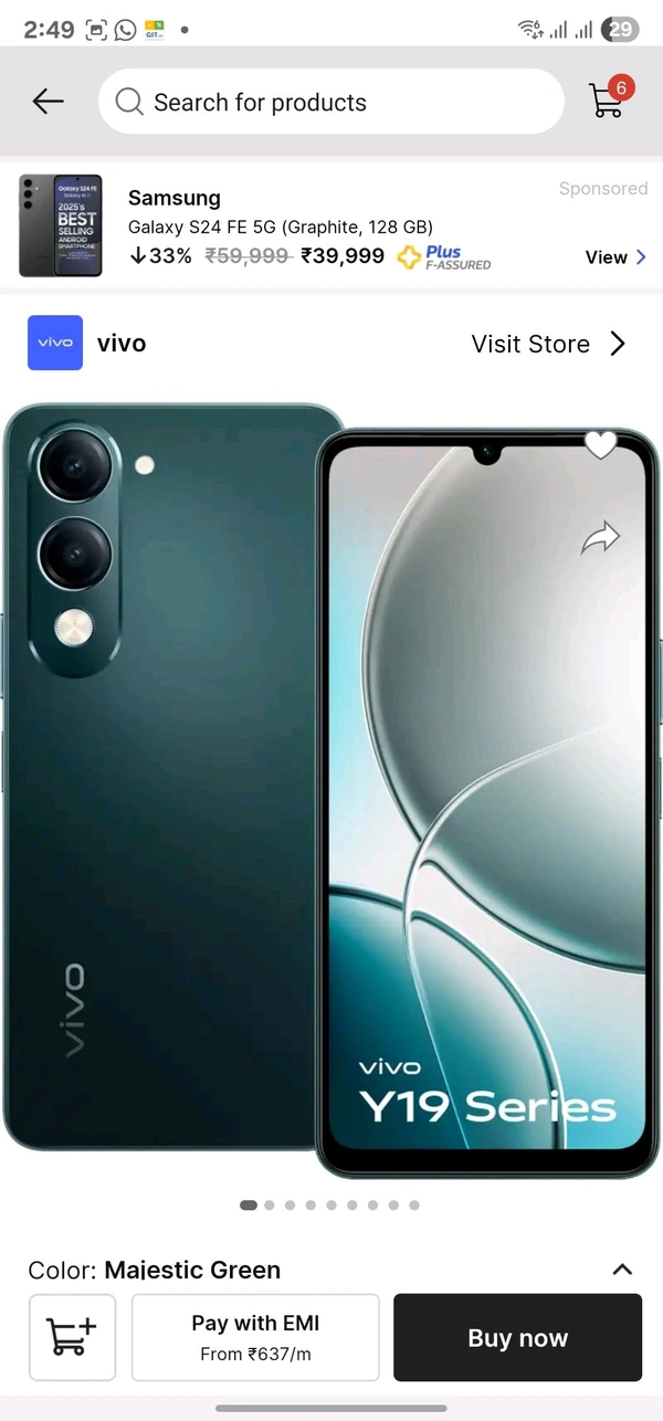 Vivo Y19 5G. 4GB ,64ram Majestic Green 