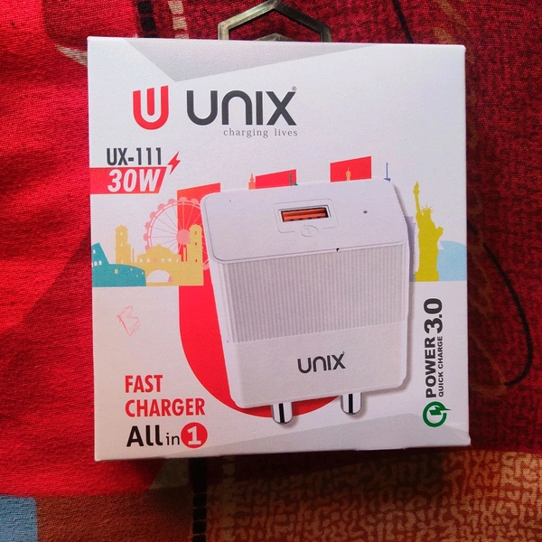 Unix Charging Lives Type B/UX-111/30W/Fast Charger All In One/Power 3.0 Quick Charger  - White