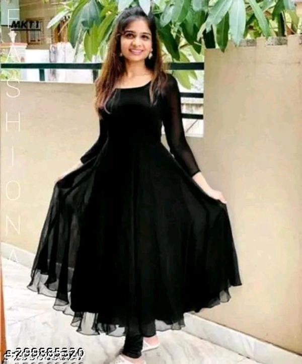 Fancy long flair anarkali type kurti - Black