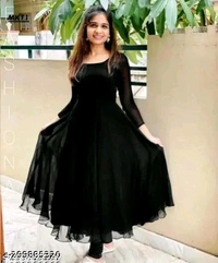 Fancy long flair anarkali type kurti - Black
