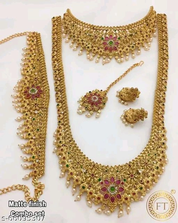 South Indian Bridal Double Necklace With Earring And Maangtikka And Kamarpattu Jewellery Set