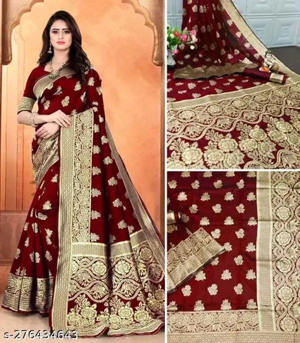 Traditional Banarasi Silk Maroon Jacquard Saree With Blouse