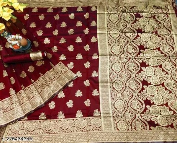 Traditional Banarasi Silk Maroon Jacquard Saree With Blouse
