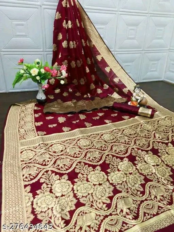 Traditional Banarasi Silk Maroon Jacquard Saree With Blouse
