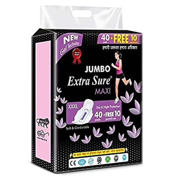 Bonecom JUMBO EXTRA SURE SOFT COTTON XXXL SANITARY PAD FOR WOMEN AND GIRLS - PACK OF 40 PADS +10 PANTYLINER ( COMBO of 50) - XXXL, Pink
