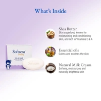 Softsens Baby Moisturizing Milk Soap Bar Enriched with Natural Milk Cream & Shea Butter I Dermatologically Tested & Paraben Free for Baby Skin- Pack of 1 - 100, White