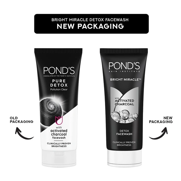 POND'S Bright Miracle Detox Facewash | 10X Power of Activated Charcoal| For Deep Cleaned Skin | Reveals Glow, Pollution Clear Face Wash, 200gm - 200 g, white