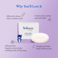 Softsens Baby Moisturizing Milk Soap Bar Enriched with Natural Milk Cream & Shea Butter I Dermatologically Tested & Paraben Free for Baby Skin- Pack of 1 - 100, White