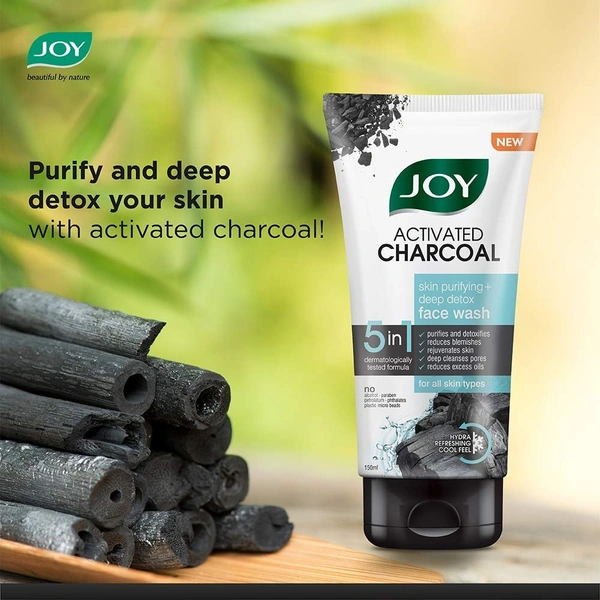 Joy Face wash Joy Charcoal Face Wash for Oil Control & Dirt Removal (150ml) | Fights Pollution, Blackheads, Acne & Pimples | Activated Charcoal Face Wash For Oily Skin For Men & Women - 150 g, Black