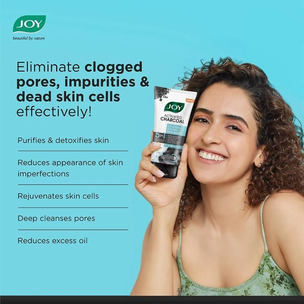 Joy Face wash Joy Charcoal Face Wash for Oil Control & Dirt Removal (150ml) | Fights Pollution, Blackheads, Acne & Pimples | Activated Charcoal Face Wash For Oily Skin For Men & Women - 150 g, Black