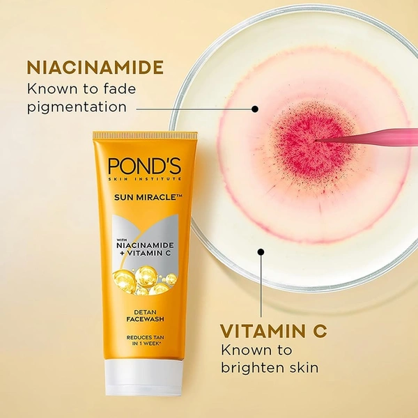 POND'S Pond's Detan Face Wash for Tan Removal in Just 7 Days | Contains Vitamin C and Niacinamide | Facewash for All Skin Types, - 100g