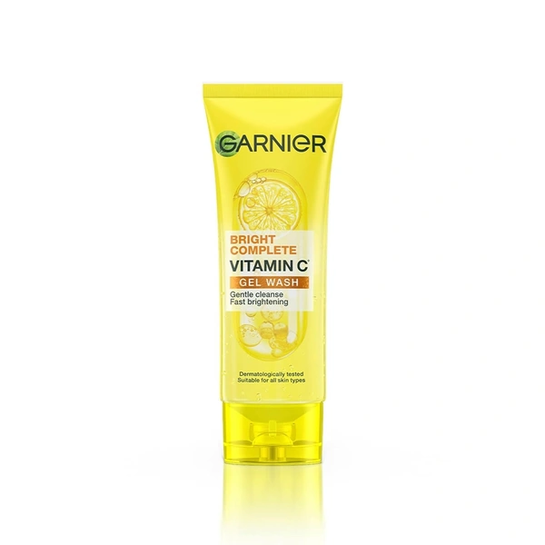 Garnier Skin Naturals Bright Complete Vitamin C Face Wash Gel | Gentle Cleanser - Vitamin C Face Wash For Brighter and Glowing Skin | Reduces Dullness | Daily Cleanser, For all Skin Types, 100g - 100g, Green