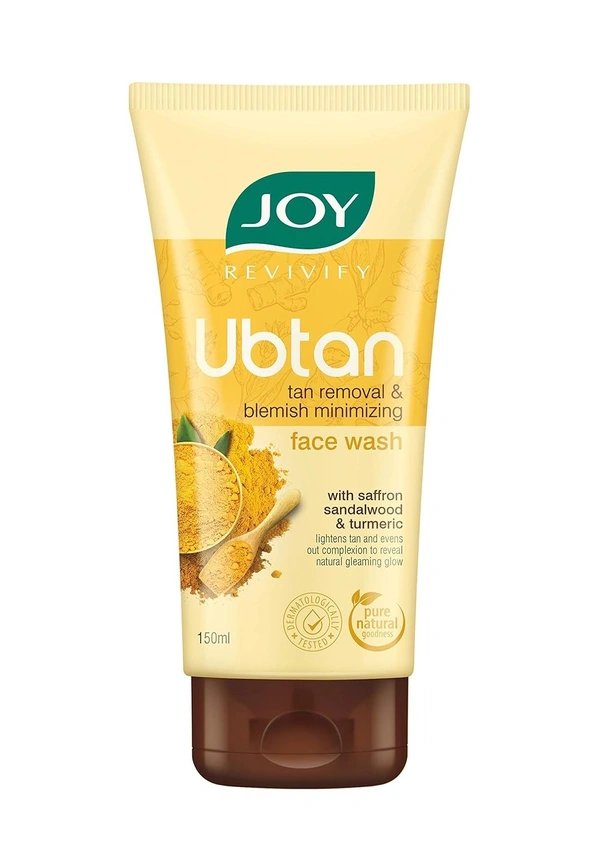 Joy Face wash Joy Tan Removal Ubtan Face Wash For Bright & Glowing Skin (150ml) | Natural Face Wash with Turmeric & Saffron for Acne & Tan Removal | Face Wash for Men & Women - 150 g, yellow
