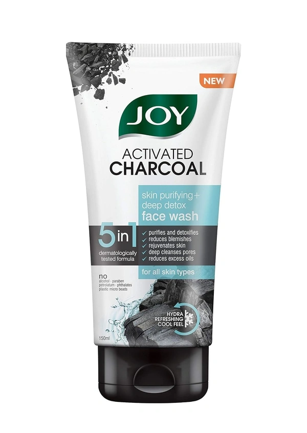 Joy Face wash Joy Charcoal Face Wash for Oil Control & Dirt Removal (150ml) | Fights Pollution, Blackheads, Acne & Pimples | Activated Charcoal Face Wash For Oily Skin For Men & Women - 150 g, Black