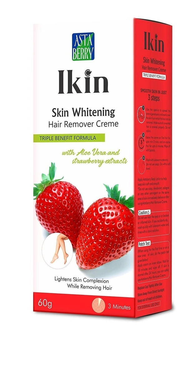 Cipla Health Ikin Skin Brightening Hair Remover Cream For All Skin - Bikini Hair Removal Cream For Women & Girls - 60g, Strawberry
