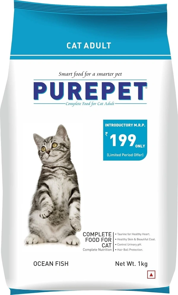 Purepet Ocean Fish Adult Dry Cat Food, 1 kg - 1 kg, Blue