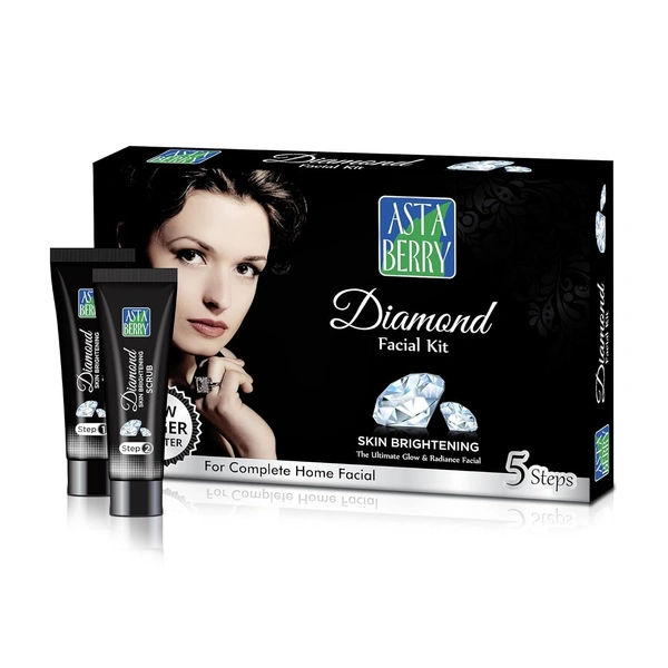 Cipla Health Astaberry Diamond Mini Facial Kit, 5 Steps for Skin Brightening | Ultimate Glow | Reduces blackheads & Blemishes | Restores skin nutrients & Shine | For Women |100 gm - 100g, Diamond