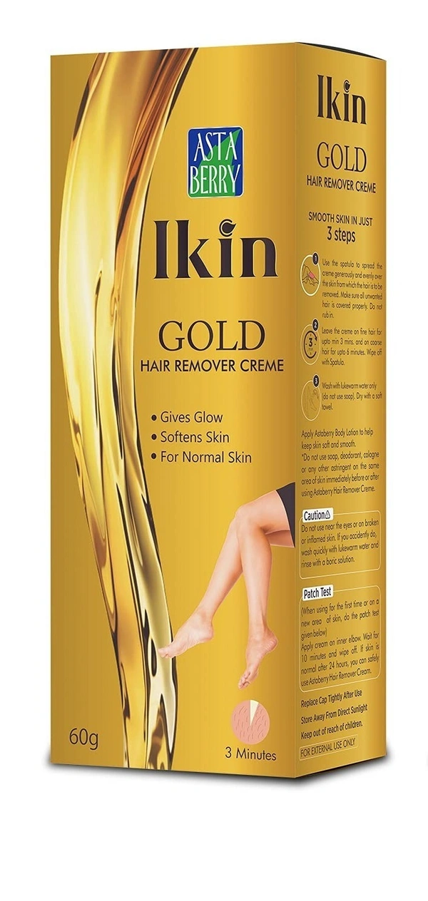 Cipla Health Ikin Gold Hair Remover Cream For Normal Skin - Bikini Hair Removal Cream For Women & Girls - 60g, Gold