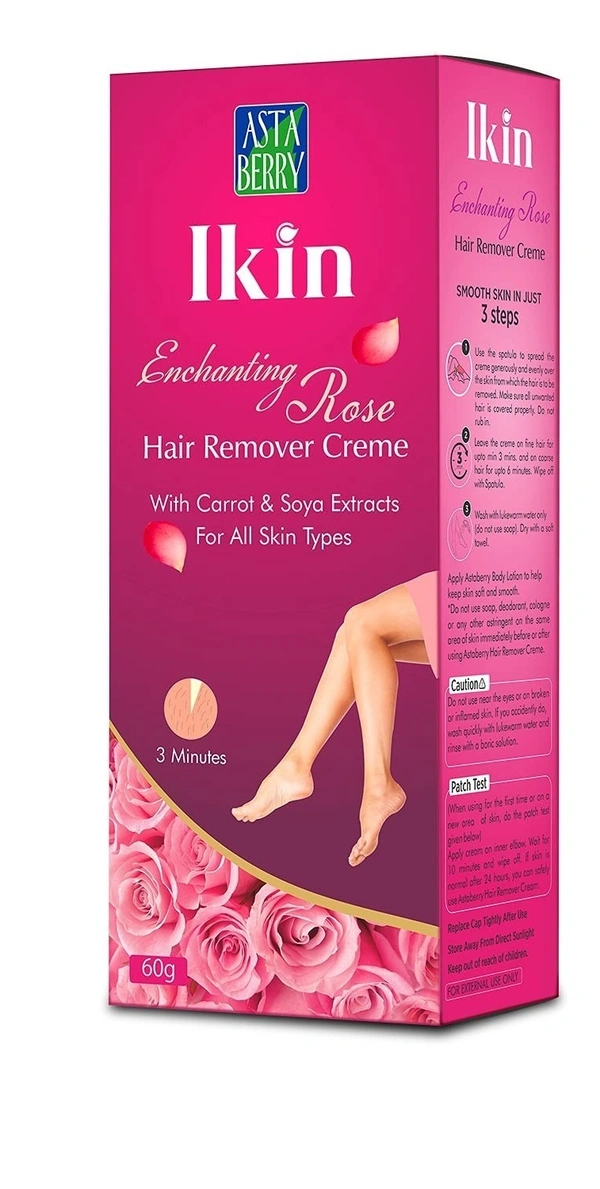 Cipla Health Ikin Rose Hair Remover Cream For All Skin - Bikini Hair Removal Cream For Women & Girls - 60g, Rose