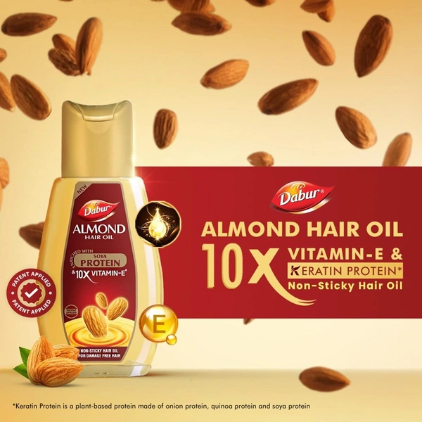 Dabur Almond Hair Oil - 500ml With Free Dabur Almond Oil 95ml | Provides Damage Protection | Non Sticky Formula | For Soft&Shiny Hair | With Almonds, Keratin Protein, Soya Protein & 10X Vitamin E - 500 + 100 ML