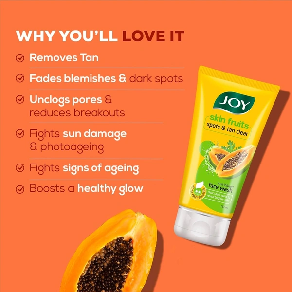 Joy Face wash Joy Skin Fruits Spots & Tan Clear Papaya Face Wash - 150 g, yellow