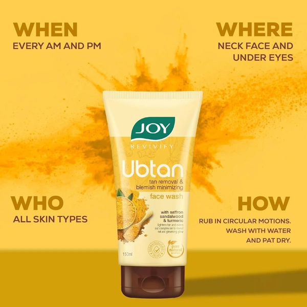 Joy Face wash Joy Tan Removal Ubtan Face Wash For Bright & Glowing Skin (150ml) | Natural Face Wash with Turmeric & Saffron for Acne & Tan Removal | Face Wash for Men & Women - 150 g, yellow