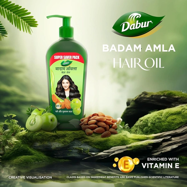Dabur Badam Amla Hair Oil 500ml | For Thick and Soft Hair | Nourishes Scalp | Control Hair Fall, Strengthen Hair And Promotes Hair Growth Goodness of Amla and Almond | Rich in Vitamin E - 100, Green